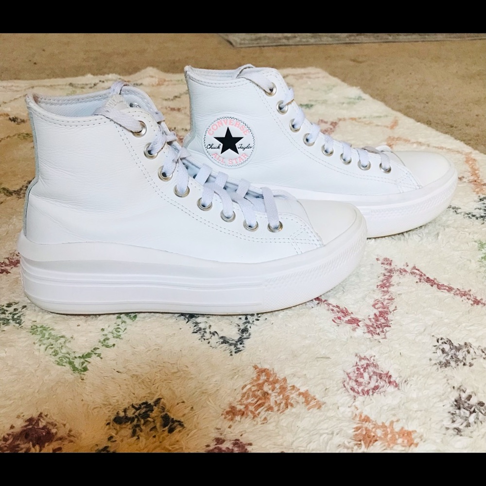 Converse Chuck Taylor All Star Move High Top White Leather Platforms Sneakers